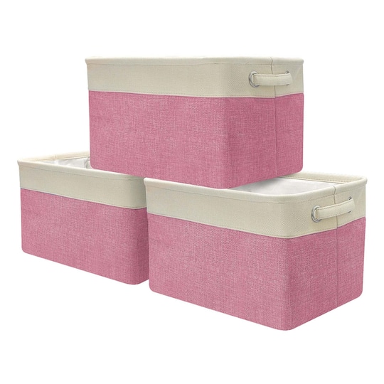 Sorbus 15" Cream Trimmed Twill Collapsible Storage Basket Set